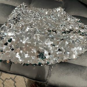Free People Silver Sequin Mini Skirt Size 6 NWT
